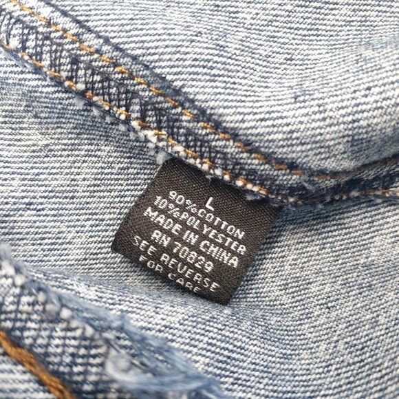 Carbon Mens Denim Trucker Jacket Acid Wash Ripped Distressed Blue Size L - Picture 3 of 9